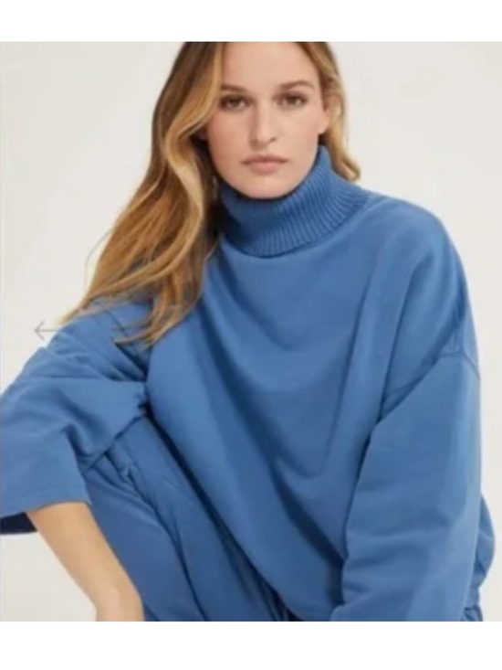 Something Navy Tops - Something Navy Women XXS Blue Cotton Oversized Boxy Turtleneck Sweatshirt
